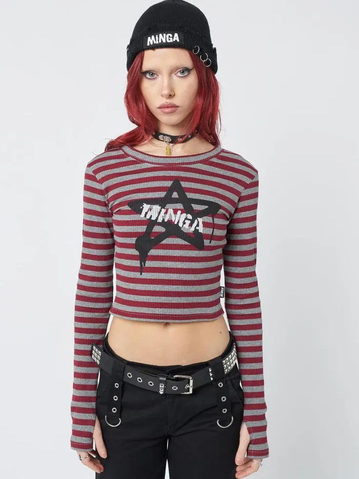Clothing Minga London Long Sleeve Tops Star Sign Striped Rib Top
