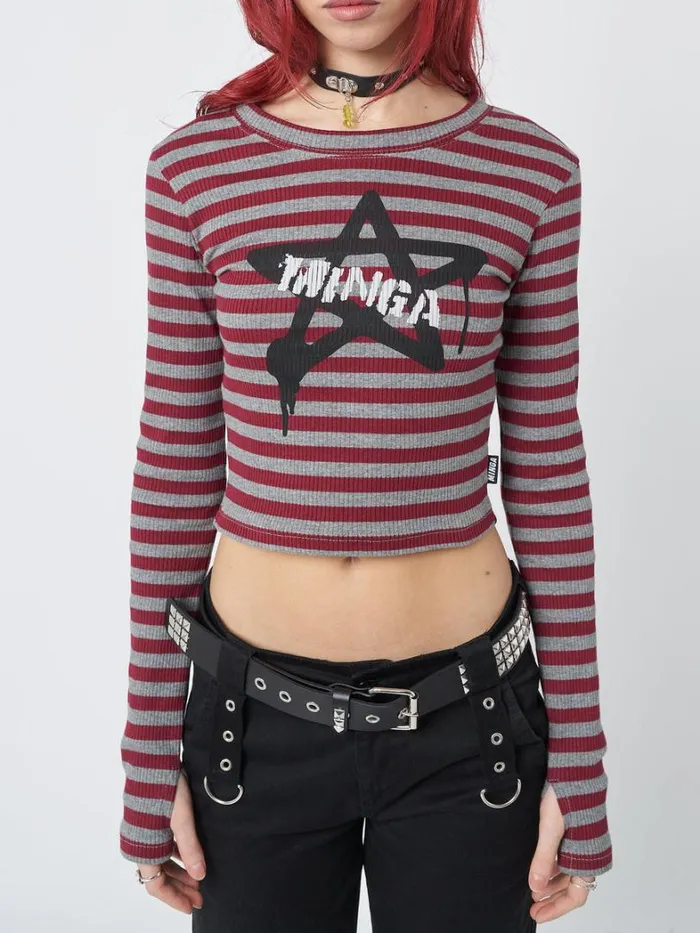 Clothing Minga London Long Sleeve Tops Star Sign Striped Rib Top