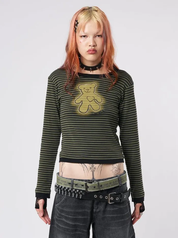 Clothing Minga London Long Sleeve Tops Teddy Green Striped Top