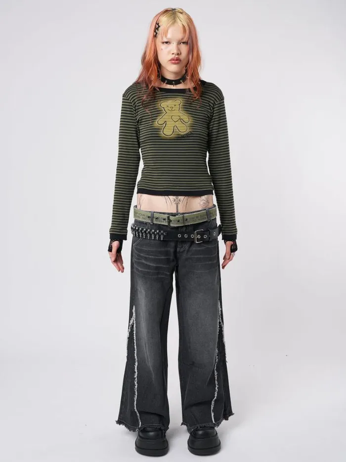 Clothing Minga London Long Sleeve Tops Teddy Green Striped Top