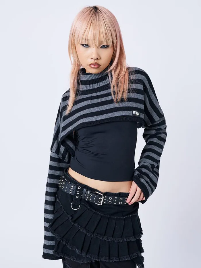 Clothing Minga London Long Sleeve Tops Wednesday Striped Extreme Cropped Top
