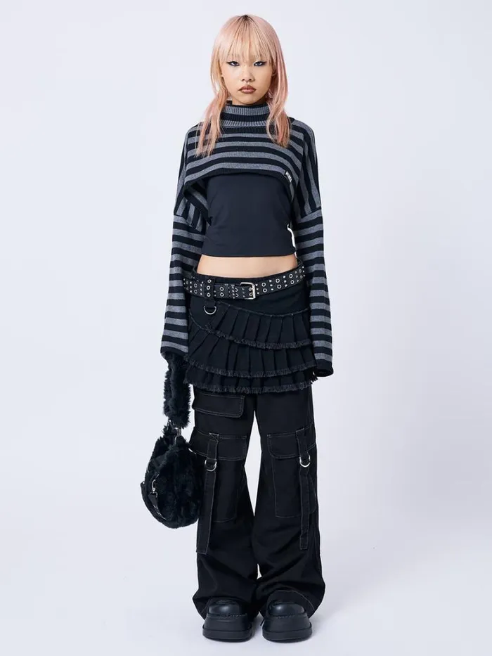 Clothing Minga London Long Sleeve Tops Wednesday Striped Extreme Cropped Top