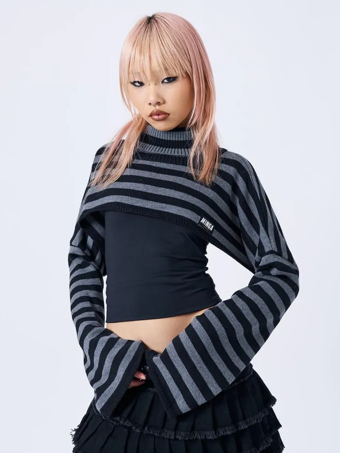 Clothing Minga London Long Sleeve Tops Wednesday Striped Extreme Cropped Top