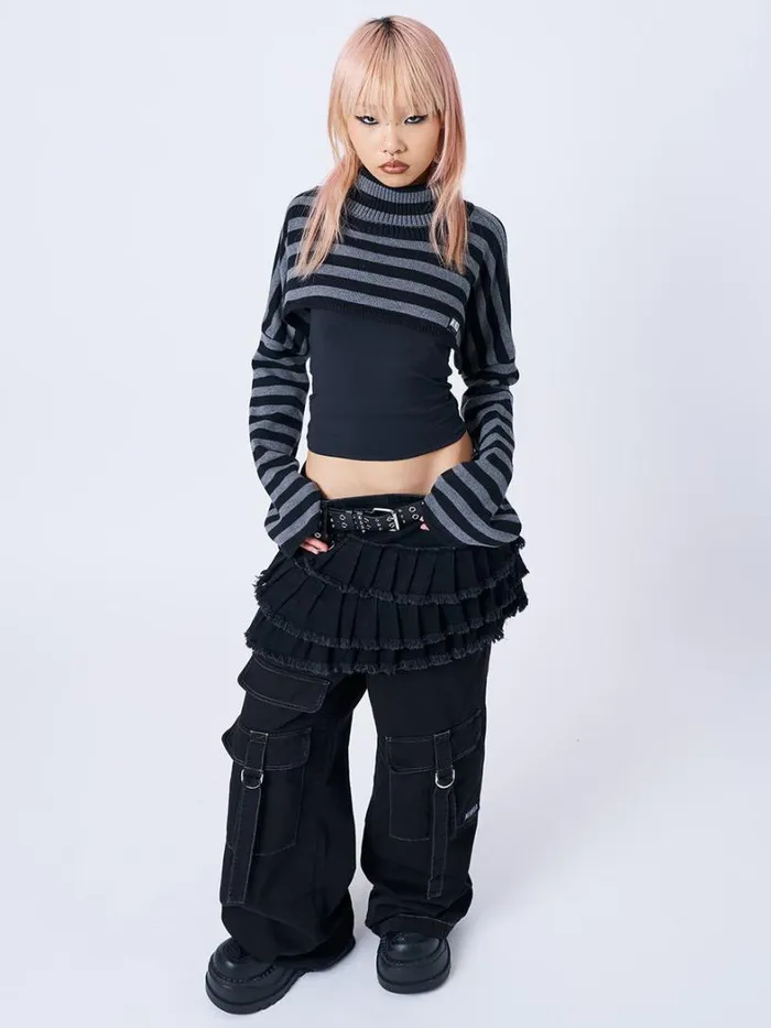 Clothing Minga London Long Sleeve Tops Wednesday Striped Extreme Cropped Top