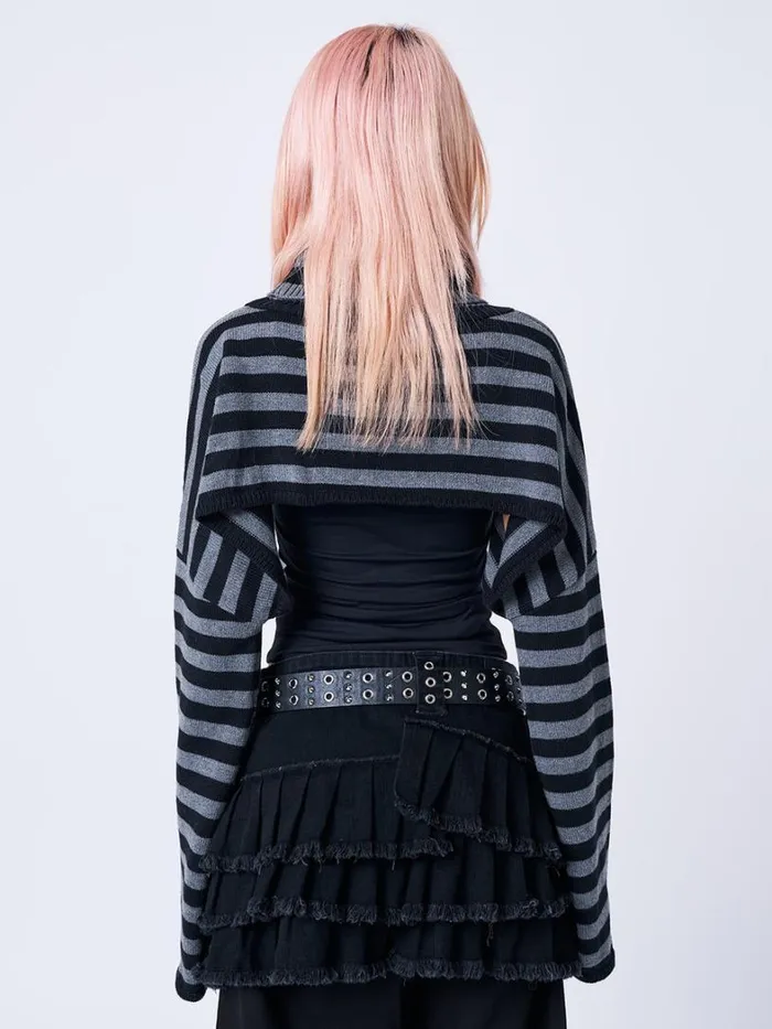 Clothing Minga London Long Sleeve Tops Wednesday Striped Extreme Cropped Top