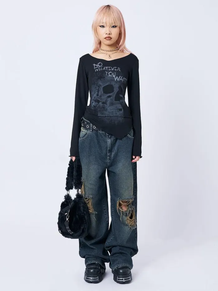 Clothing Minga London Long Sleeve Tops Whatever U Want Black Asymmetric Top
