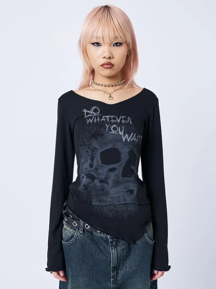 Clothing Minga London Long Sleeve Tops Whatever U Want Black Asymmetric Top