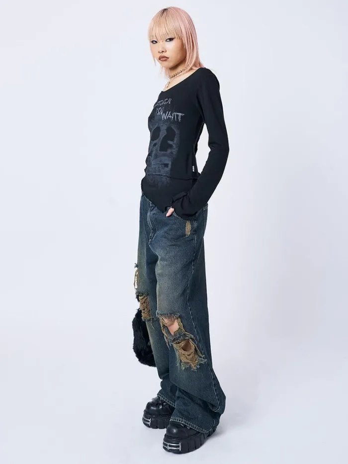 Clothing Minga London Long Sleeve Tops Whatever U Want Black Asymmetric Top