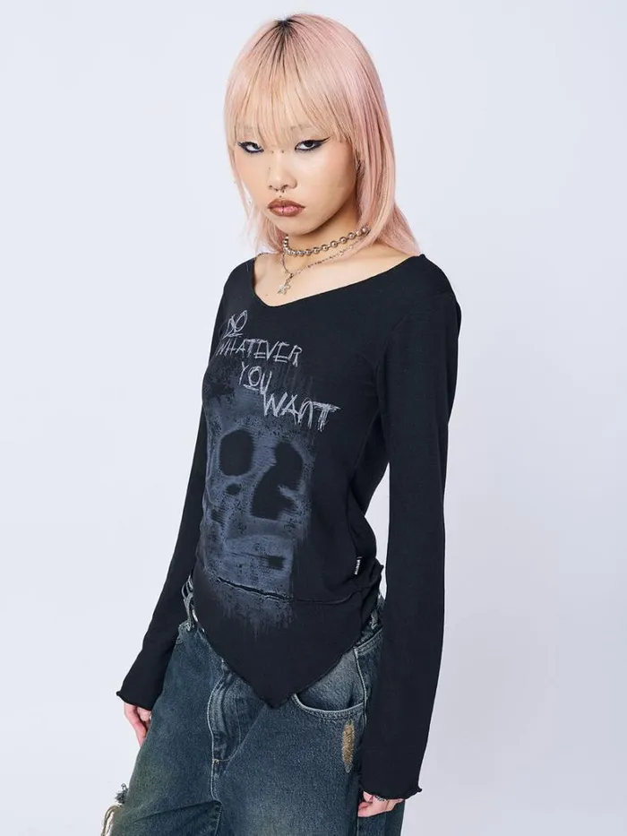 Clothing Minga London Long Sleeve Tops Whatever U Want Black Asymmetric Top