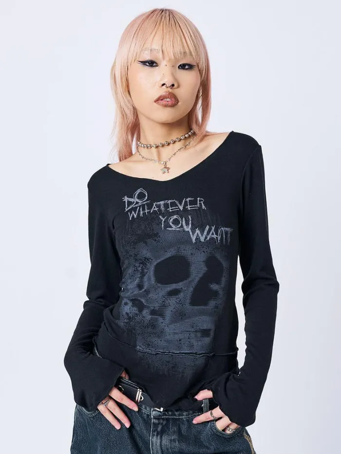 Clothing Minga London Long Sleeve Tops Whatever U Want Black Asymmetric Top