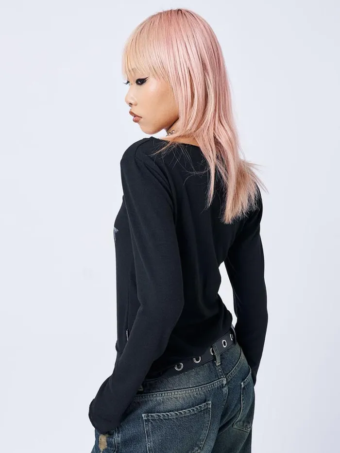 Clothing Minga London Long Sleeve Tops Whatever U Want Black Asymmetric Top