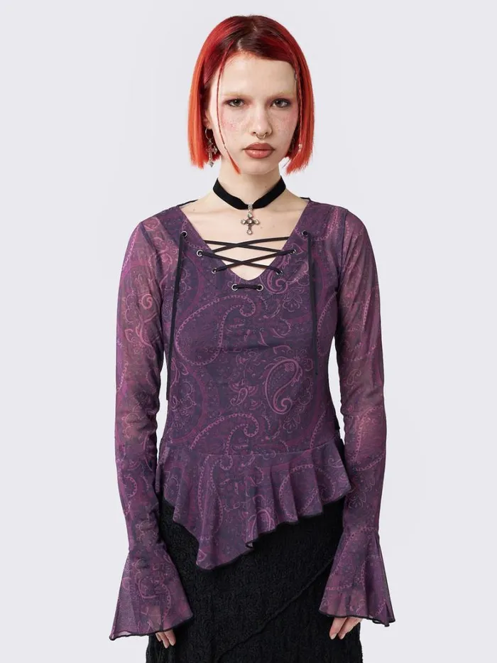 Clothing Minga London Long Sleeve Tops Winona Lace Up Flared Sleeve Top