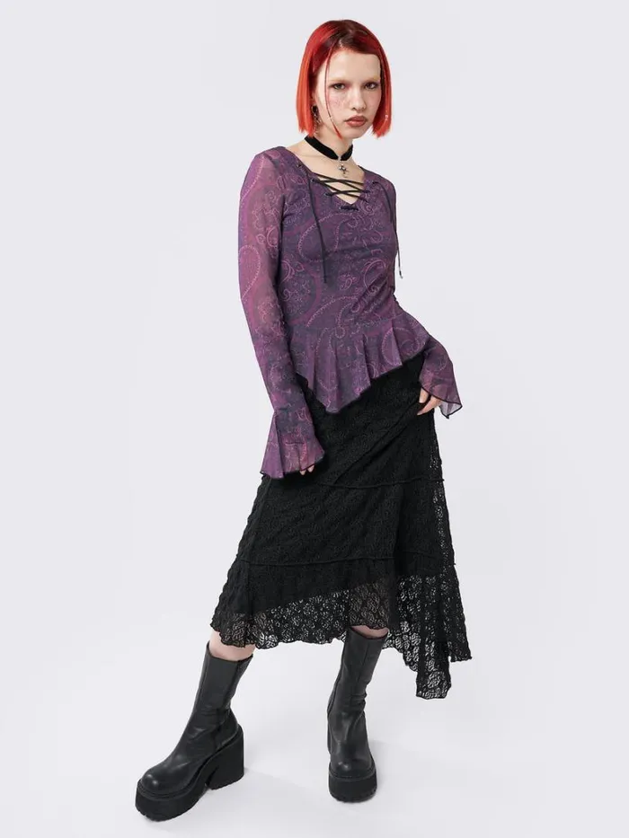 Clothing Minga London Long Sleeve Tops Winona Lace Up Flared Sleeve Top