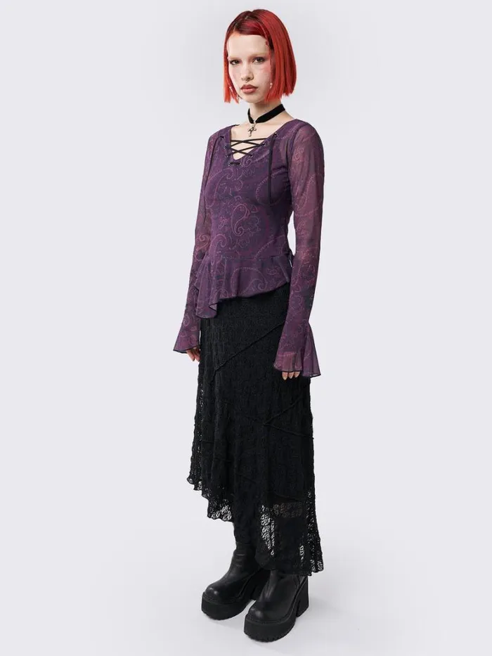 Clothing Minga London Long Sleeve Tops Winona Lace Up Flared Sleeve Top
