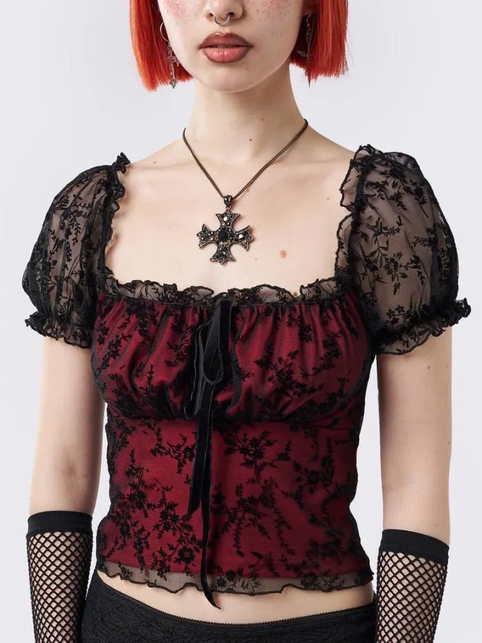 Clothing Minga London Mesh Tops Odessa Floral Milkmaid Top
