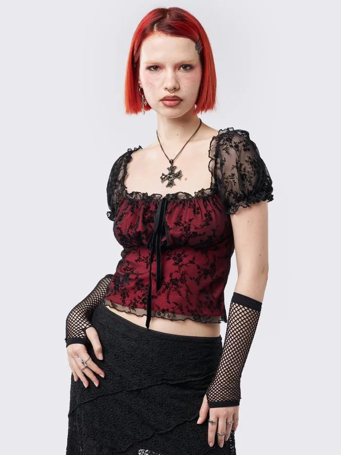 Clothing Minga London Mesh Tops Odessa Floral Milkmaid Top