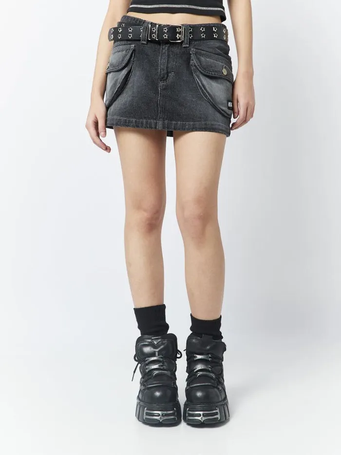 Clothing Minga London Skirts Ashley Washed Black Mini Cargo Skirt