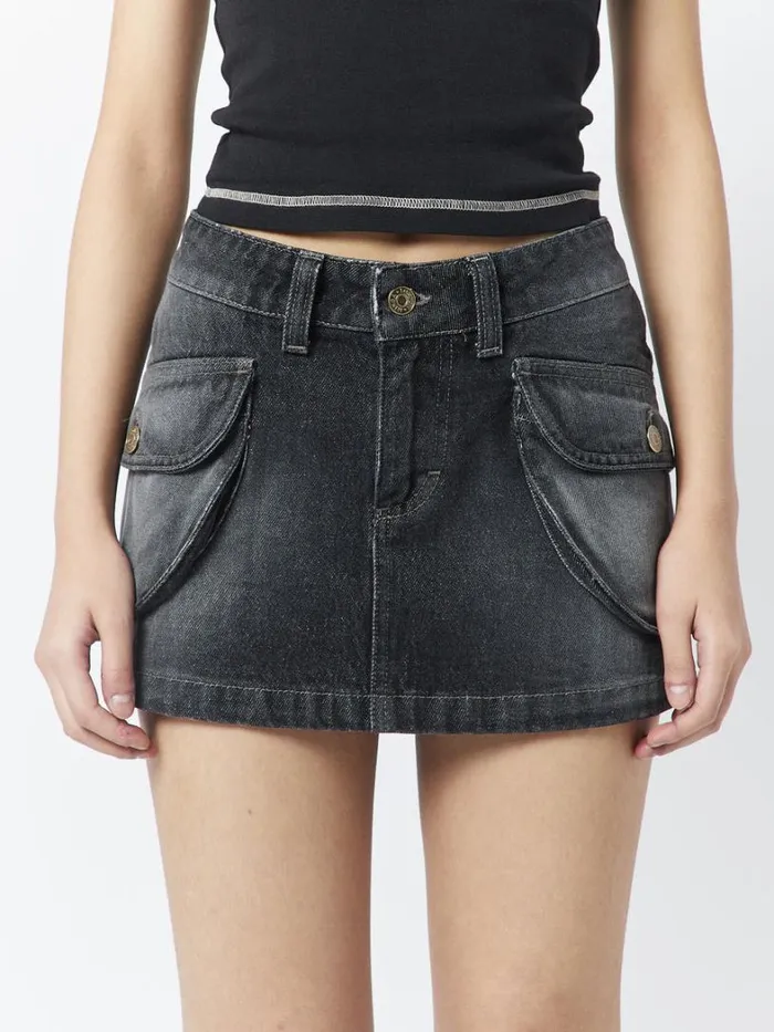 Clothing Minga London Skirts Ashley Washed Black Mini Cargo Skirt