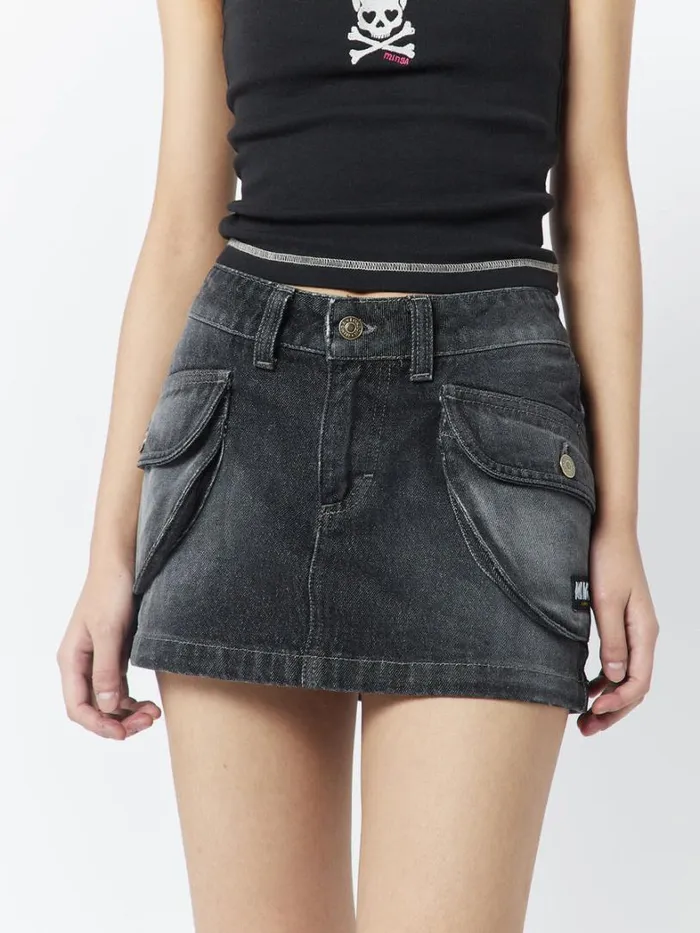 Clothing Minga London Skirts Ashley Washed Black Mini Cargo Skirt