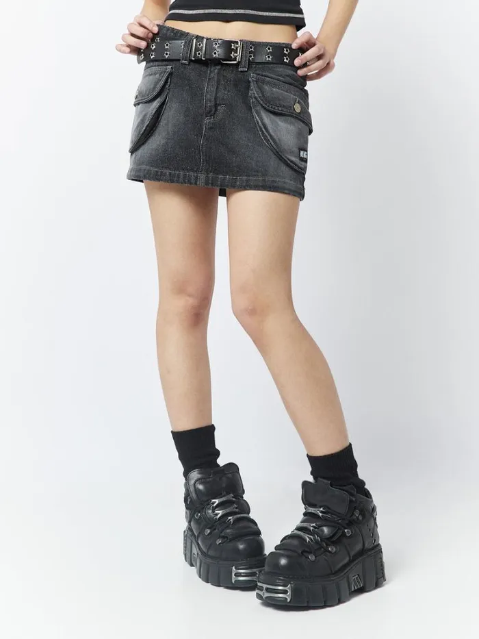 Clothing Minga London Skirts Ashley Washed Black Mini Cargo Skirt