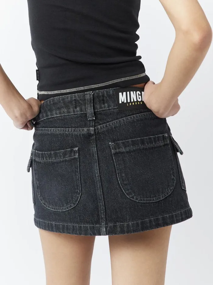 Clothing Minga London Skirts Ashley Washed Black Mini Cargo Skirt