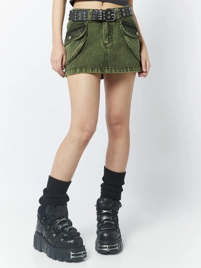Clothing Minga London Skirts Ashley Washed Green Mini Cargo Skirt