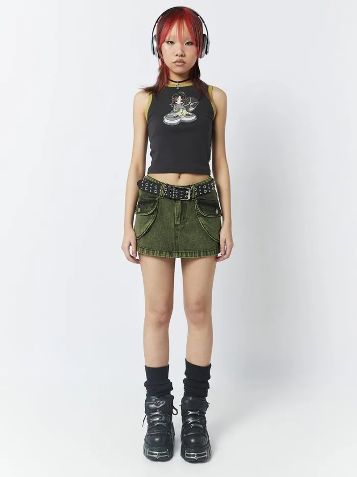 Clothing Minga London Skirts Ashley Washed Green Mini Cargo Skirt
