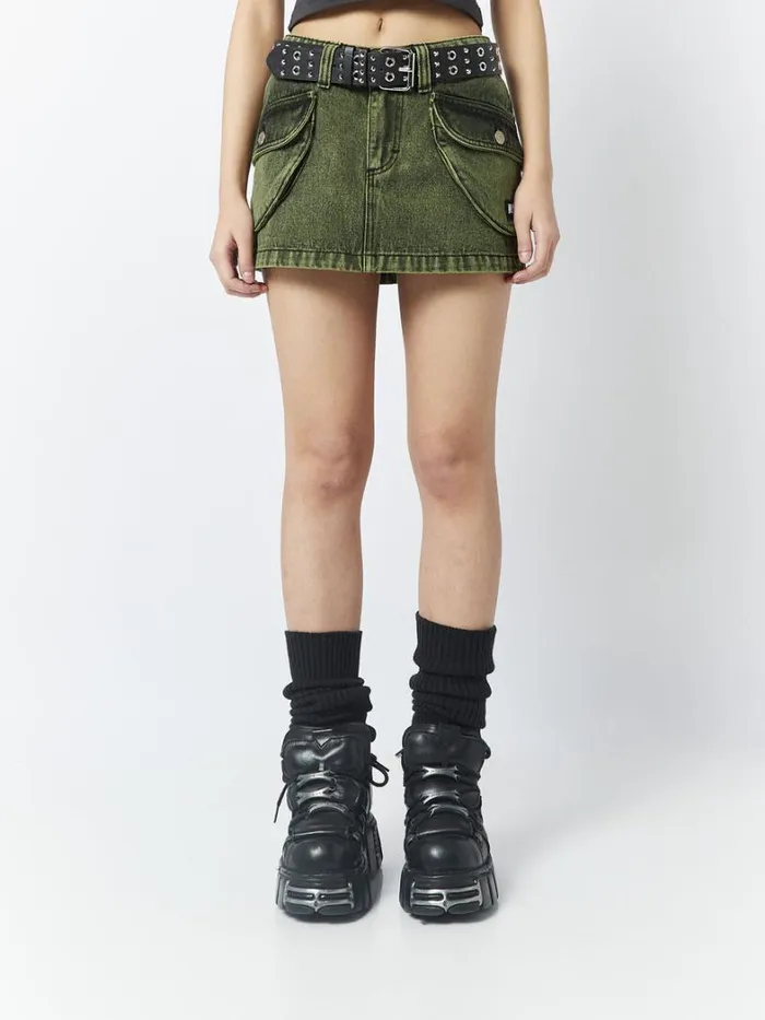 Clothing Minga London Skirts Ashley Washed Green Mini Cargo Skirt