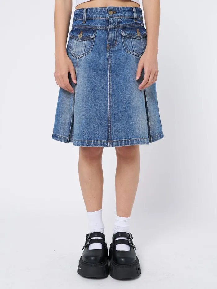 Clothing Minga London Skirts Astrid Denim Pleated Midi Skirt