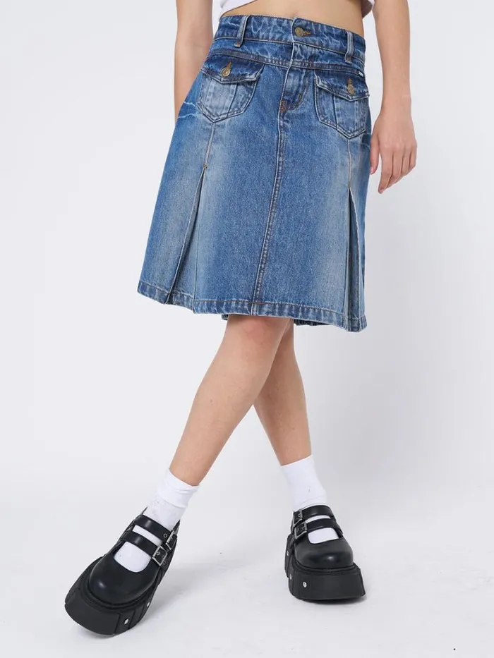 Clothing Minga London Skirts Astrid Denim Pleated Midi Skirt