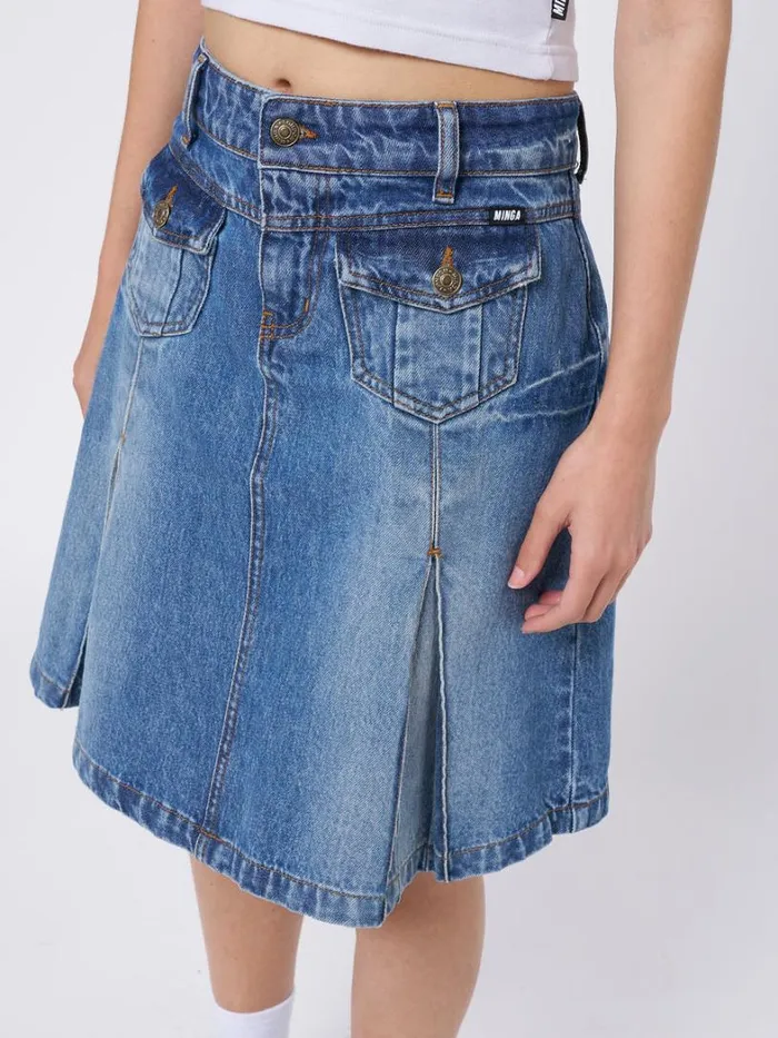 Clothing Minga London Skirts Astrid Denim Pleated Midi Skirt