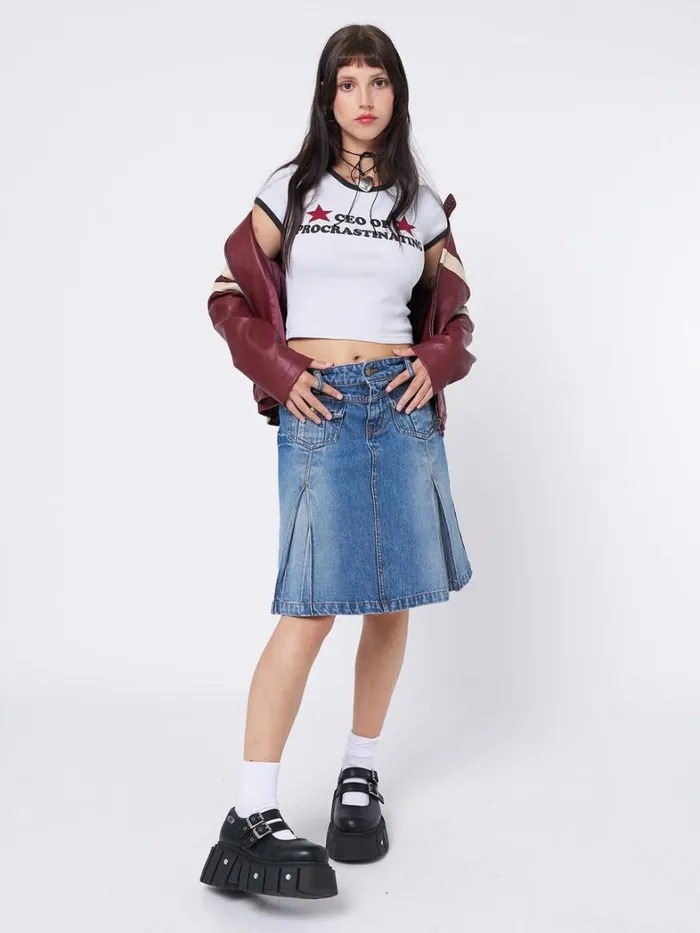 Clothing Minga London Skirts Astrid Denim Pleated Midi Skirt