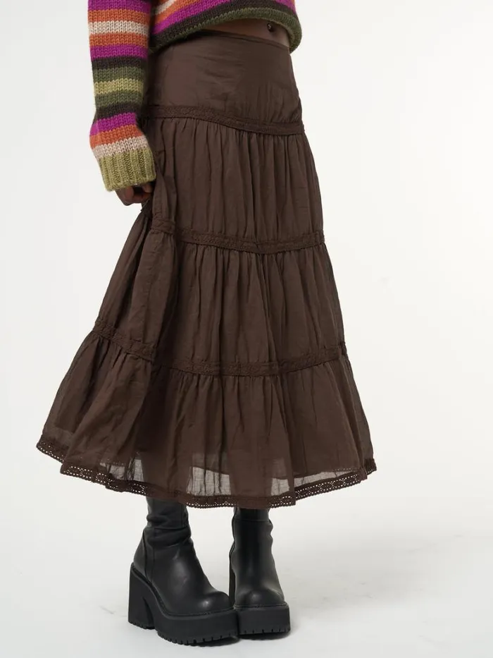 Clothing Minga London Skirts Bohemian Fairy Ruffle Lace Maxi Skirt