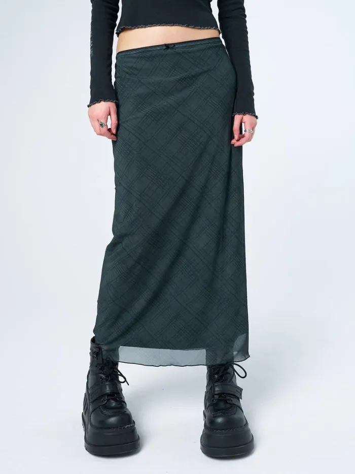 Clothing Minga London Skirts Elena Green Checked Mesh Maxi Skirt