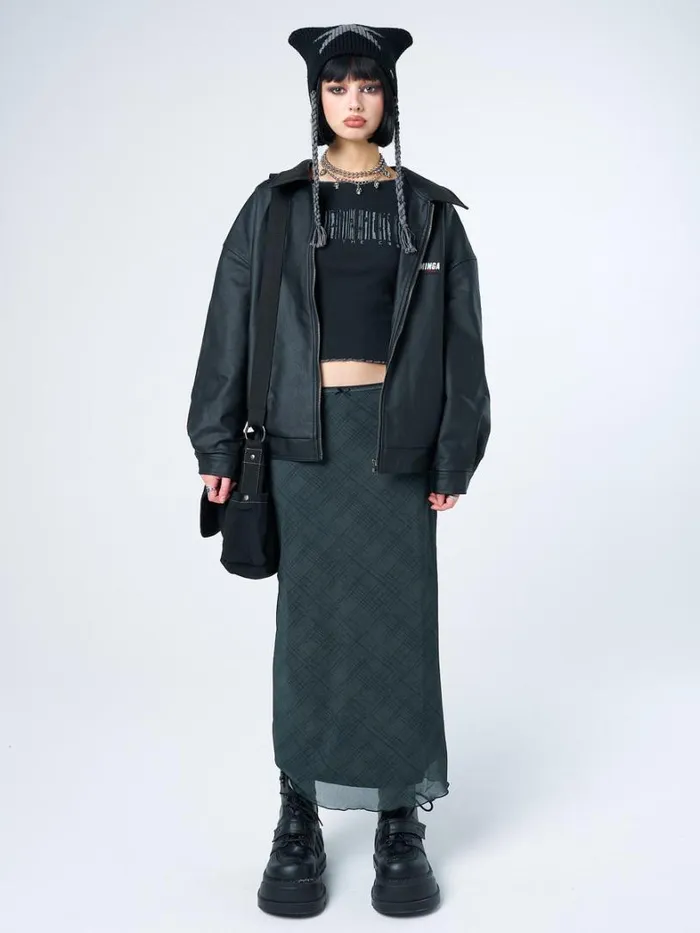 Clothing Minga London Skirts Elena Green Checked Mesh Maxi Skirt