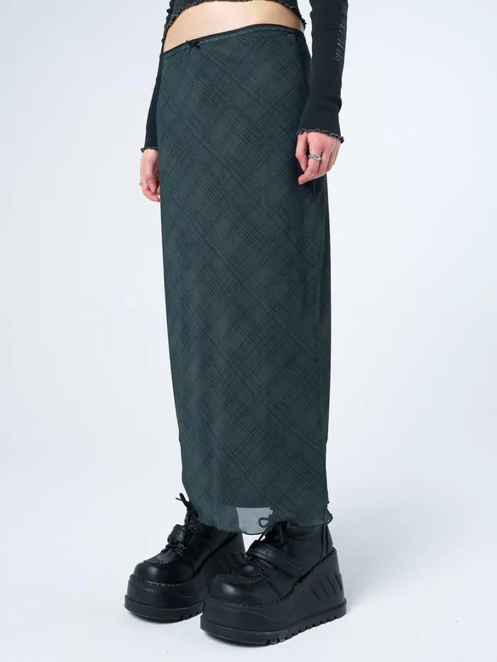 Clothing Minga London Skirts Elena Green Checked Mesh Maxi Skirt