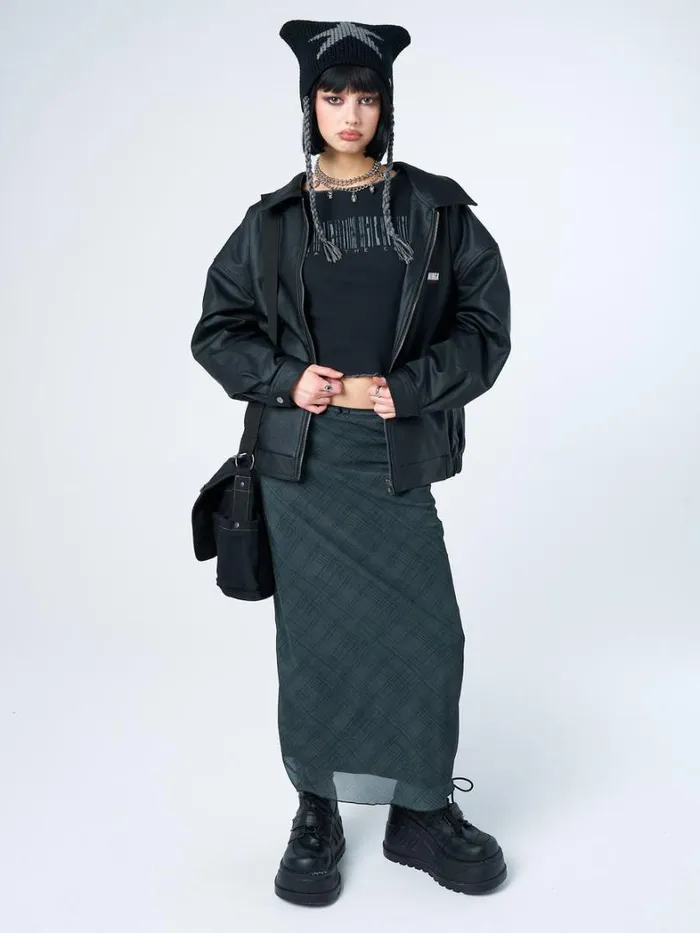 Clothing Minga London Skirts Elena Green Checked Mesh Maxi Skirt