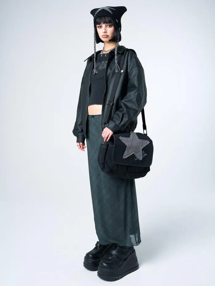 Clothing Minga London Skirts Elena Green Checked Mesh Maxi Skirt