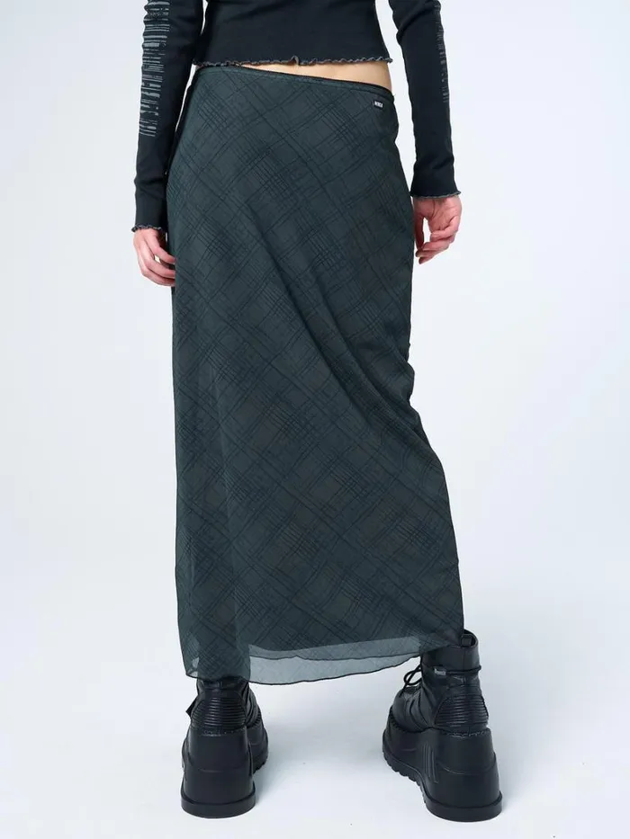 Clothing Minga London Skirts Elena Green Checked Mesh Maxi Skirt