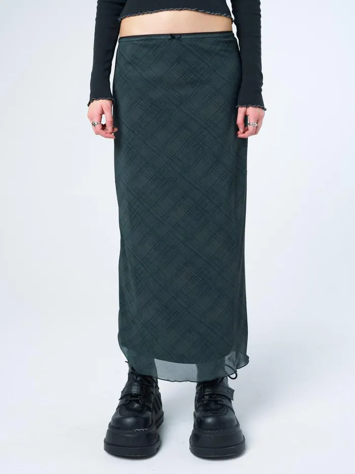 Clothing Minga London Skirts Elena Green Checked Mesh Maxi Skirt