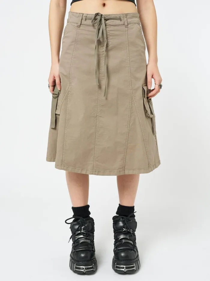 Clothing Minga London Skirts Fae Brown Cargo Midi Skirt