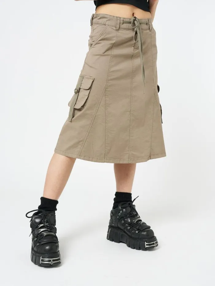 Clothing Minga London Skirts Fae Brown Cargo Midi Skirt