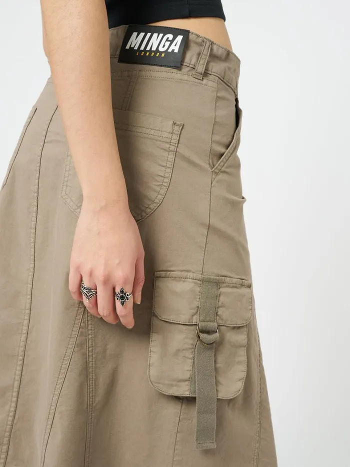 Clothing Minga London Skirts Fae Brown Cargo Midi Skirt