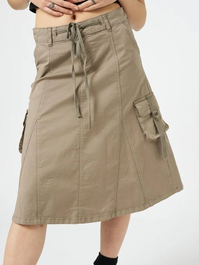 Clothing Minga London Skirts Fae Brown Cargo Midi Skirt