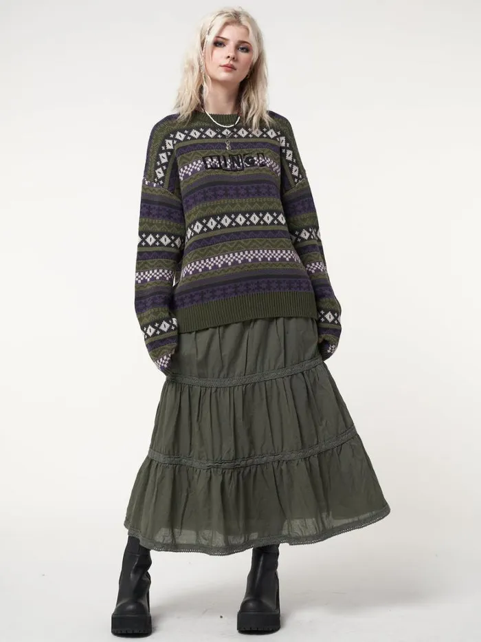 Clothing Minga London Skirts Foggy Green Ruffle Lace Maxi Skirt
