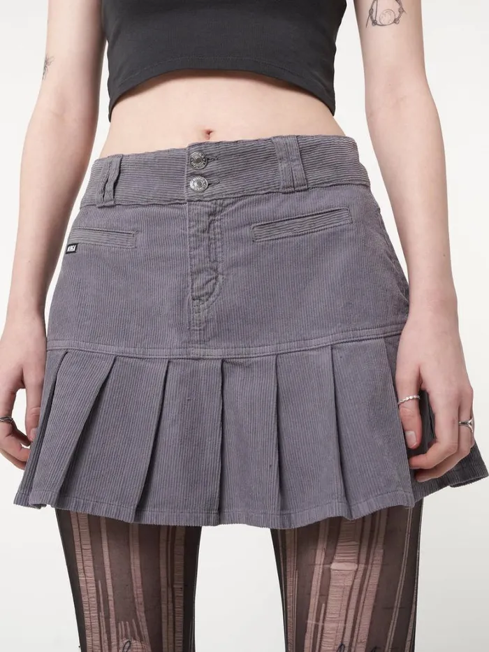 Clothing Minga London Skirts Grey Corduroy Pleated Mini Skirt
