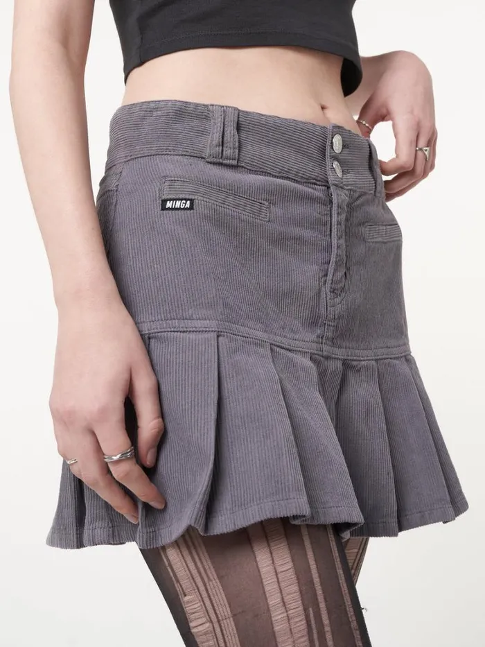 Clothing Minga London Skirts Grey Corduroy Pleated Mini Skirt