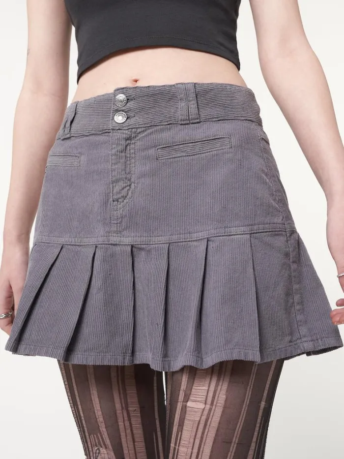 Clothing Minga London Skirts Grey Corduroy Pleated Mini Skirt