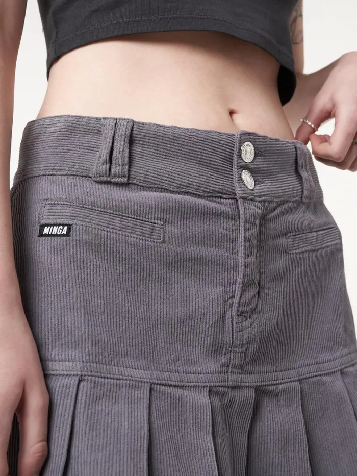 Clothing Minga London Skirts Grey Corduroy Pleated Mini Skirt