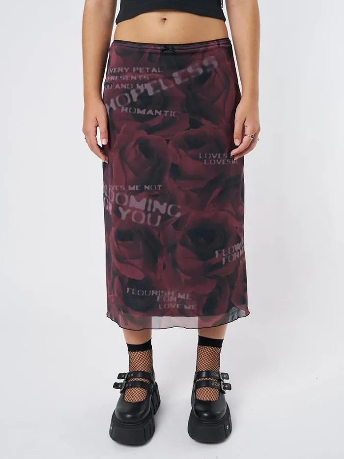 Clothing Minga London Skirts Hopeless Romantic Rose Mesh Midi Skirt